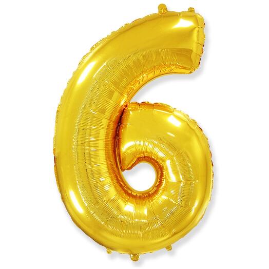 Цифра 6 Золото огромная фольгированная 102см шарик