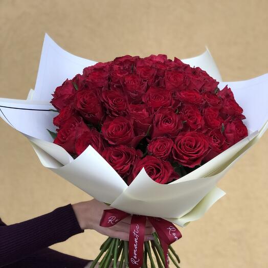 51 burgundy Kenyan roses in a package
