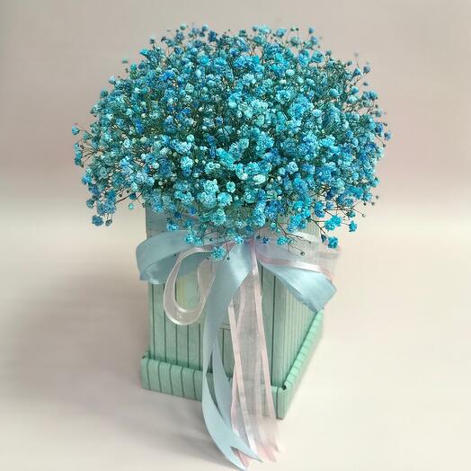 Box with Blue Gypsophila Happy