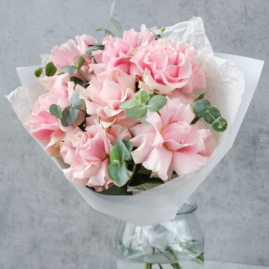 Delicate bouquet of French Pink Mondial roses