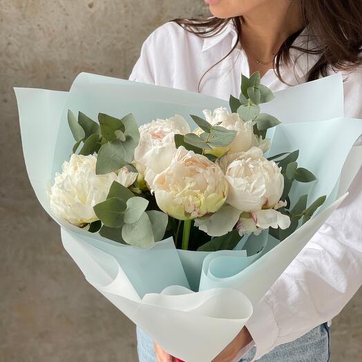 Snow-white peonies