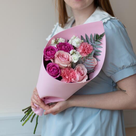 A beautiful bouquet in pink in a stylish package "I'm with you"