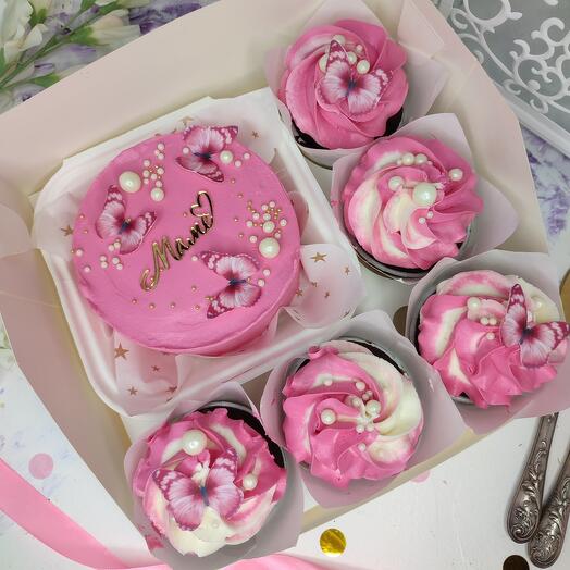 Комбо-набор бенто торт и шоколадные капкейки в подарок маме/для мамы