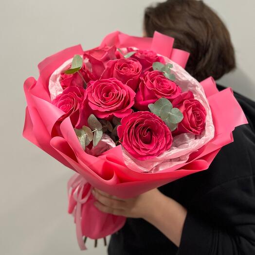Mono bouquet of Pink Floyd roses 9