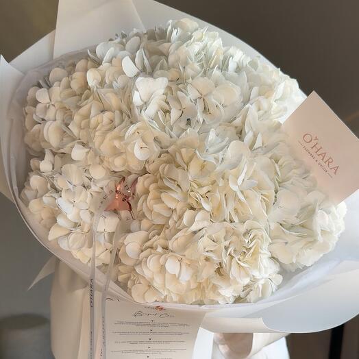 Mono bouquet of white hydrangea