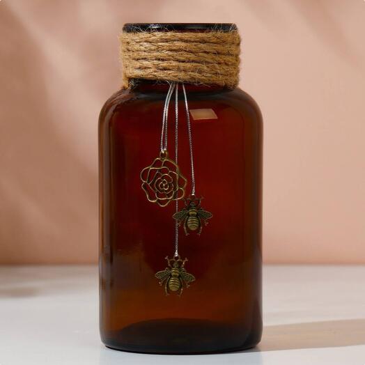 Glass brown vase with bees 500 ml