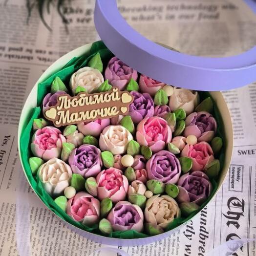 Caja de sombreros regalo para mamá "tulipanes de malvavisco+letras de chocolate"