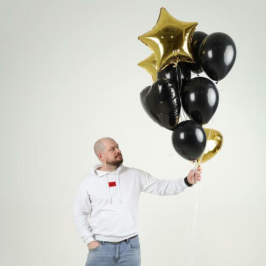 Cloud of black and gold balls - 9 pieces
