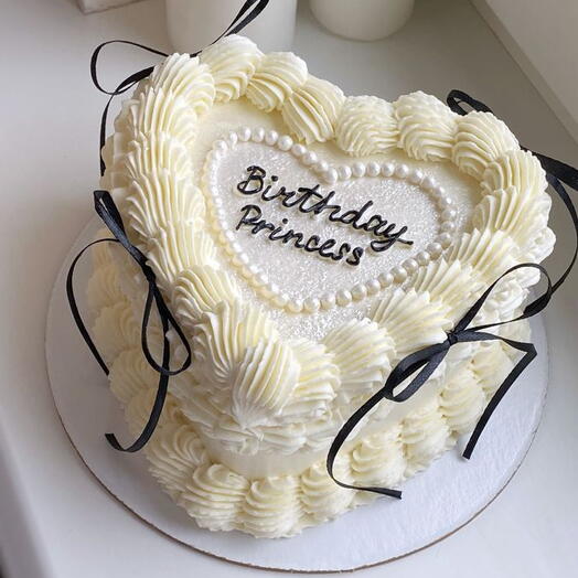 Vintage Heart shape cake with Silver Glitter on top- Birthday