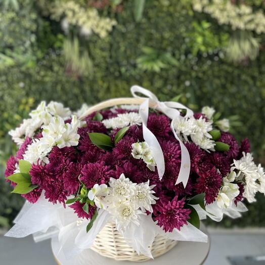 Purple and White Chrysanthemum Basket