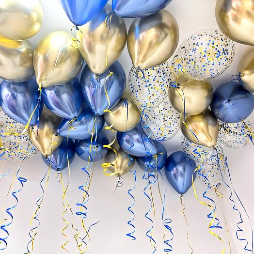 Сет из шаров под потолок «Gold n Blue 15 шт