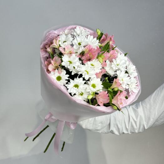Хризантема-ромашка, розовая альстромерия 🌸
