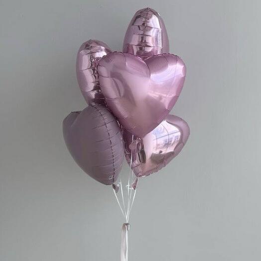 Сет шары сердца розовые микс 5 шт