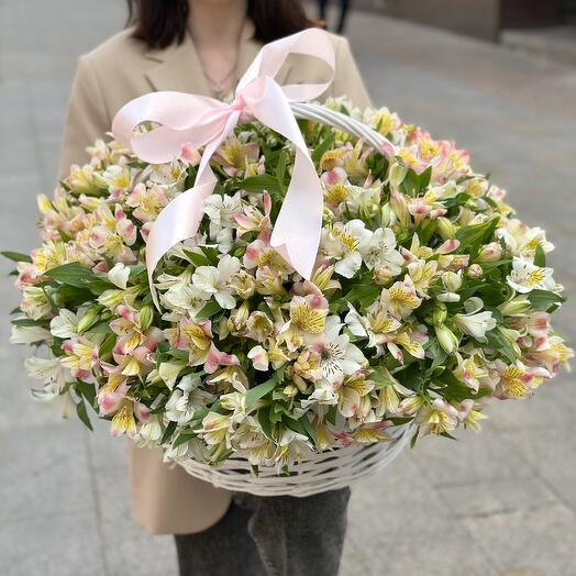 Шикарная нежная корзина из 101 альстромерии🌸