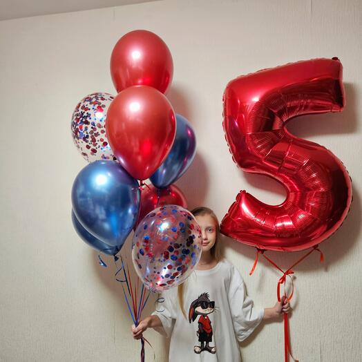 Набор красных и синих хром шаров на 5 лет сына,сыну, мальчика,ребёнка-9шаров
