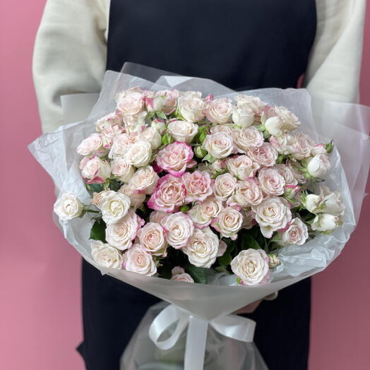 Розовые кустовые розы, 15 шт