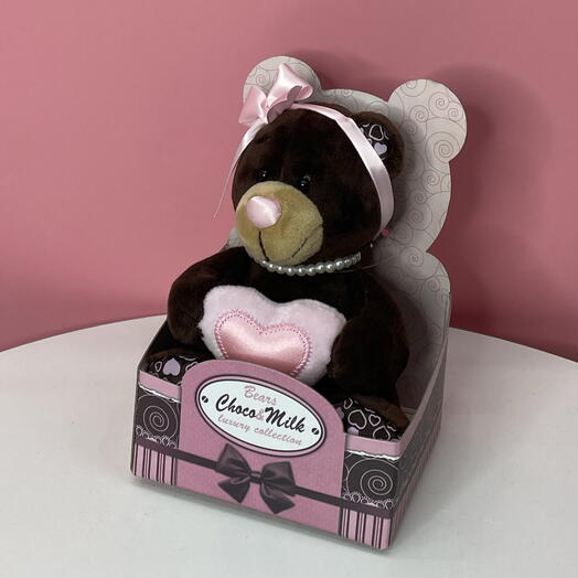 Медведь Шоко с розовым бантом