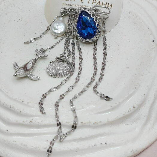 Брошь-булавка "СЕРДЦЕ ОКЕАНА" с жемчугом Кеши