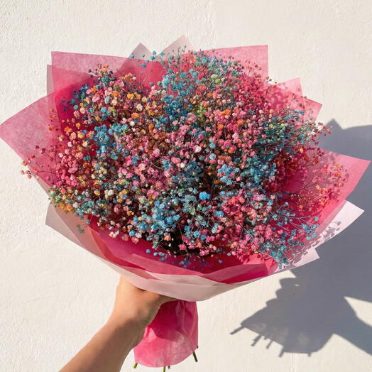 Букет из 25 гипсофил Сияние радуги — яркий радужный монобукет