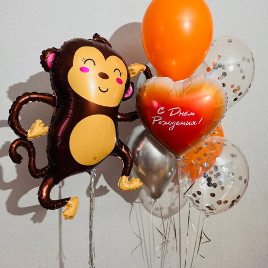 Воздушные шарики на день рождения «Обезьянка, оранжевый день