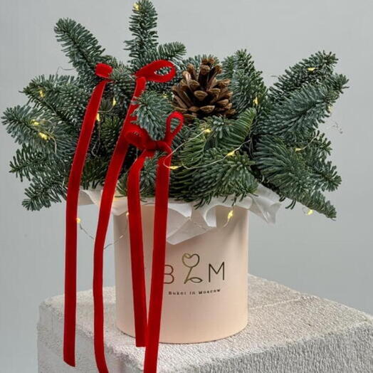 Новогодняя композиция из ели с гирляндой