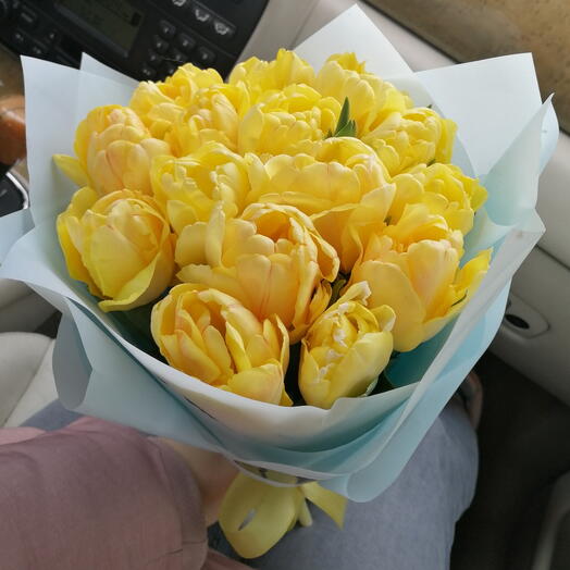 15 пионовидных желтых тюльпанов