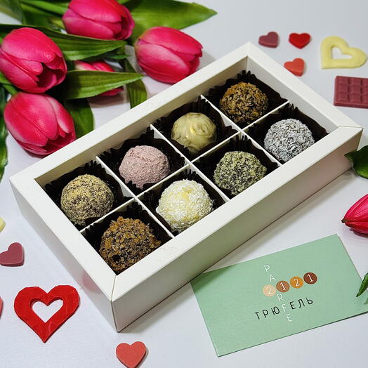 Подарочный набор сырных и фруктовых трюфелей. Конфеты ручной работы, 8 шт