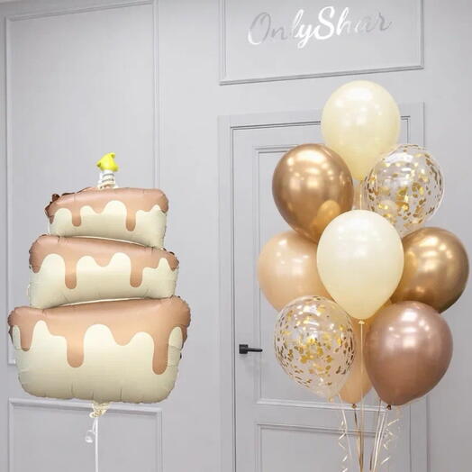 🎂Шары на День Рождения!🎂 / Воздушный шар Торт + Шарики на грузе / Набор 11 шаров / Арт.НШN5
