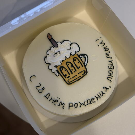 Бенто-торт 800гр с рисунком кружки пива и надписью «с днём рождения, любимый муж!»