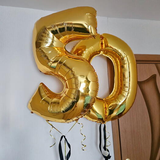 Шары цифры 50 золотые фольгированные на юбилей мужчины, женщины,мамы,папы,отца с гелием-2шара