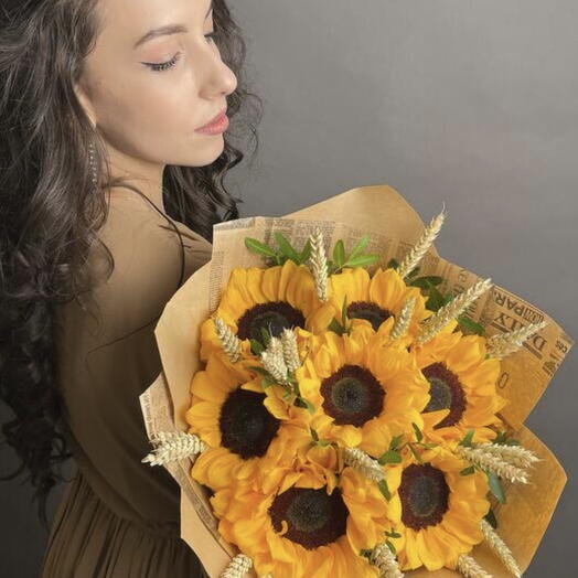 🌻Солнечный букет из 7 подсолнухов