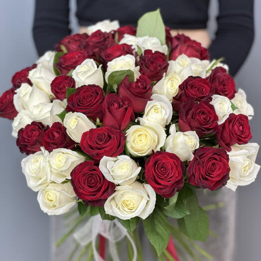 51 роза микс 50 см 🌸 большой WOW букет