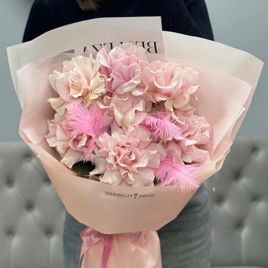 Моно букет с французскими розами pink mondial 🩷