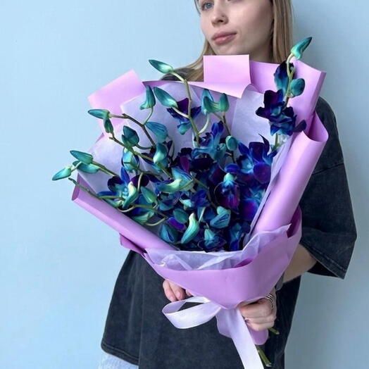 Синие ветки орхидеи в космическом букете, Дендробиум, синие, арт 36 Flower Perfect