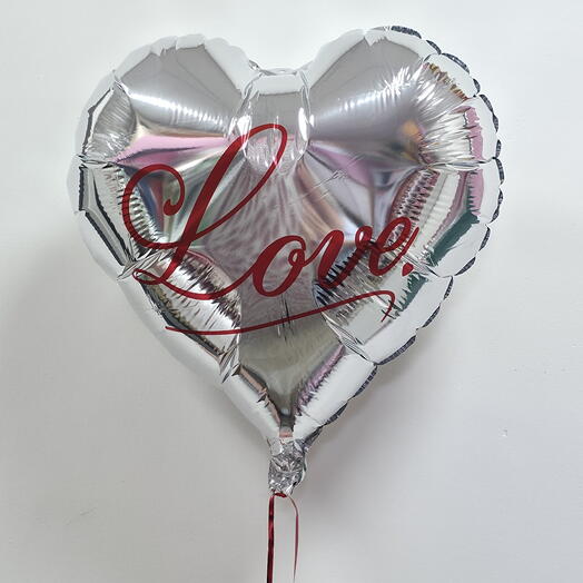 Шар фольгированный с гелием сердце серебро "Love" (18"/45см)