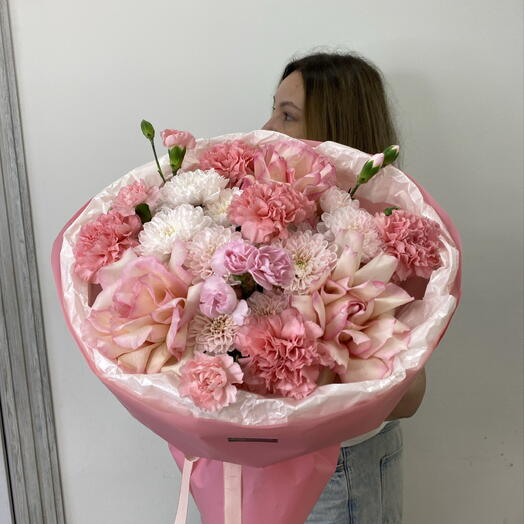 🌸💞Окситоциновый букет «гормон любви» с французской розой диантусами и хризантемами