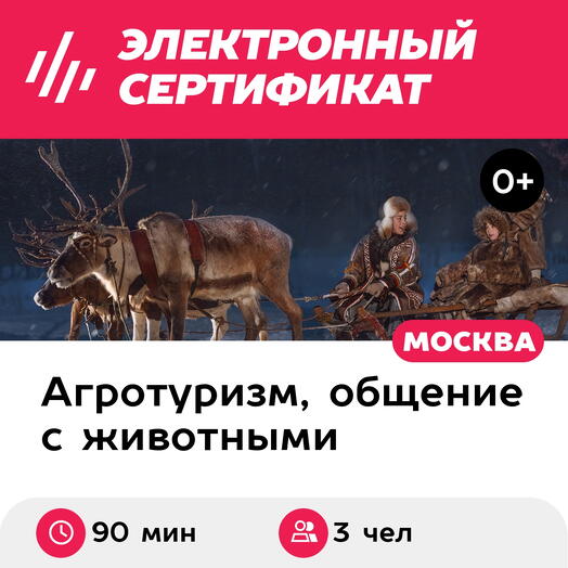 Подарочный сертификат Экскурсия к северным оленям и собакам, 1 взрослый + 2 детей в будний день
