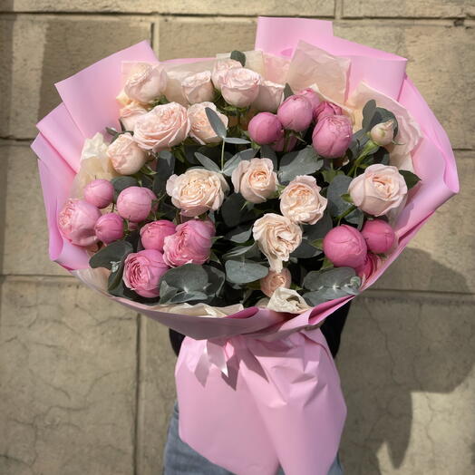 Букет «Розовая безмятежность»☁️🌸😌 из пион роз