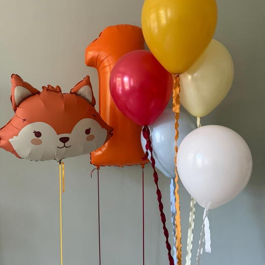 Шары на годик мальчику: цифра 1 + лиса + фонтан