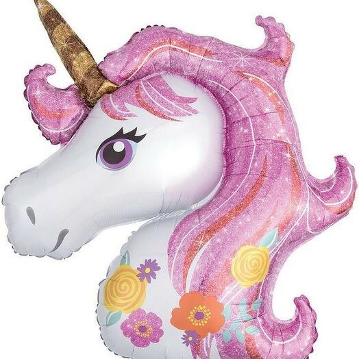 Шарик с гелием и грузиком Цветочный Единорог
