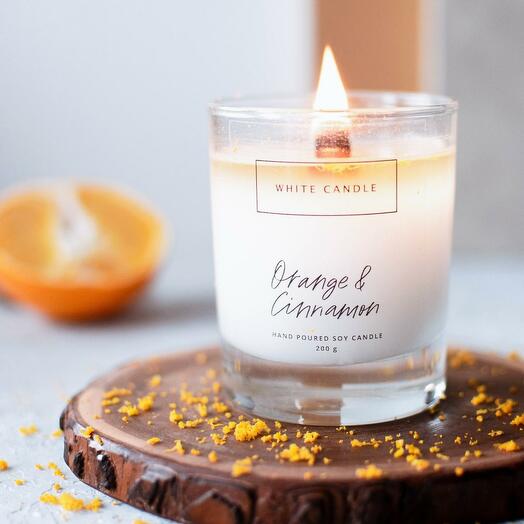 Свеча ароматическая WHITE CANDLE "Orange Cinnamon", 45 часов горения, 1 шт