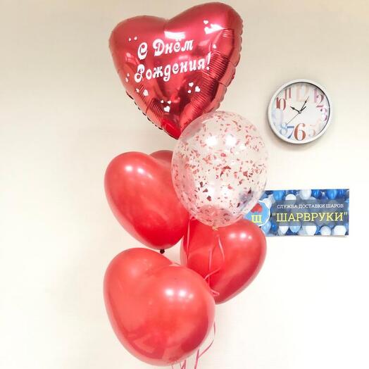 Red hearts, 5 balls