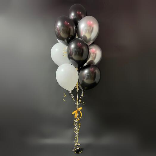 Balloons 13 piece, black with white and silver chrome