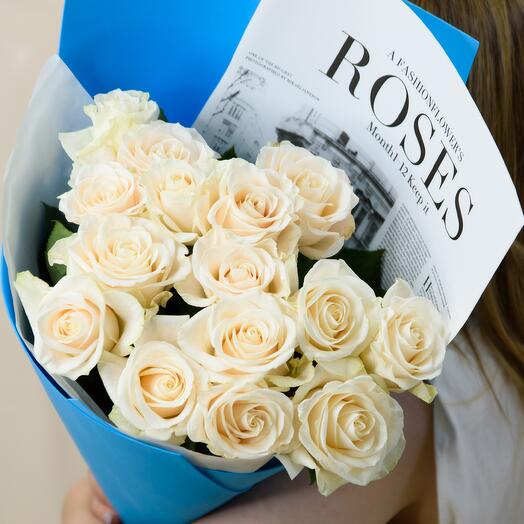 Bouquet "Rose Ecuador Cream" (15 pieces of Ecuadorian roses, 40-50 cm in foamiran)