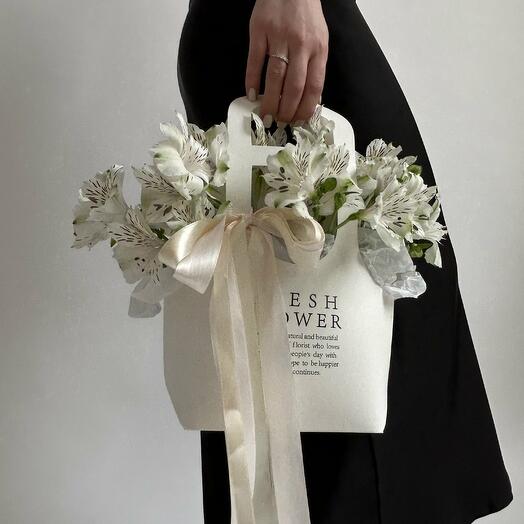 Handbag with alstroemeria