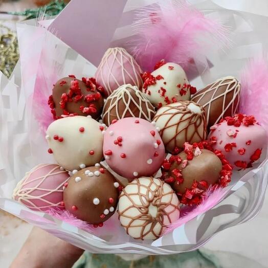 Букет S (14) розовый с перьями