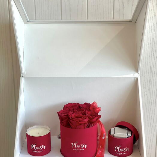 Trio 6 Red Preserved Rose Candle and Chocolate Gift Set