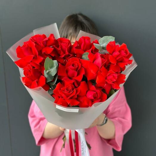 Bouquet with roses and eucalyptus