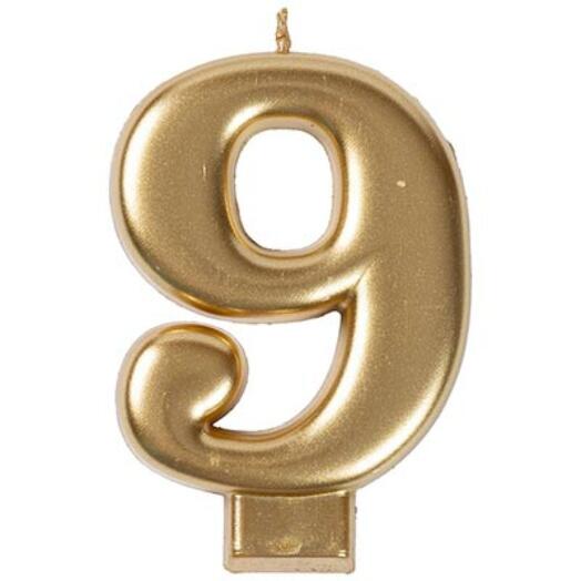 Свеча -цифра "9" Золотая, 8 см