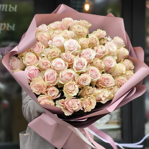 Букет из 51ароматной розы Pink Mondiale 🌸